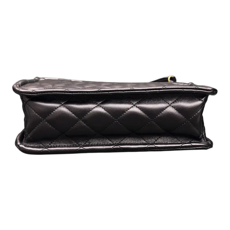 CHANEL Shiny Lambskin & Metal Shoulder Bag, Crossbody Bag Medium Size Women's Black-2