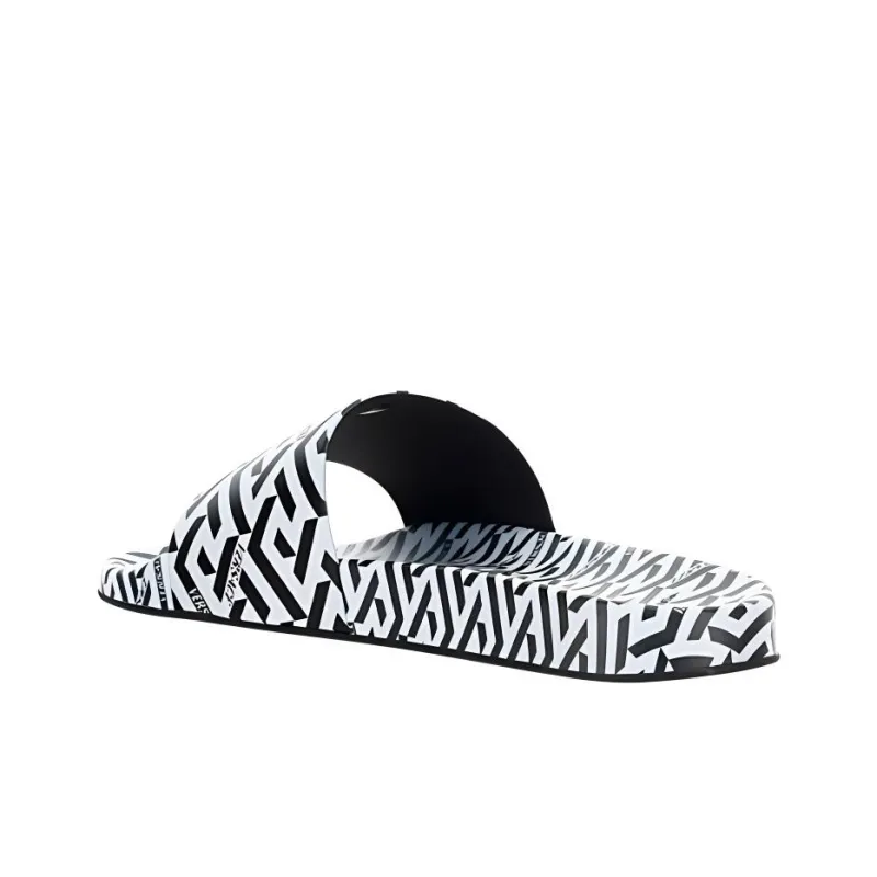 VERSACE La Greca Print Slide Black White-3