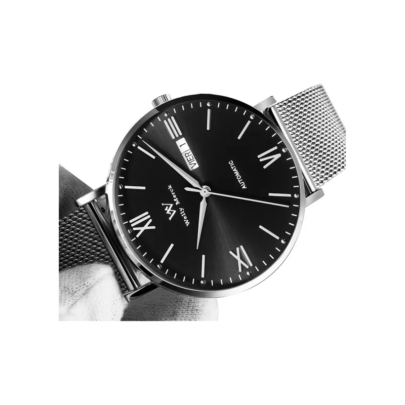 Welly Merck Mechanical Movement Stainless Steel Strap Watch Men's Watches Black Dial-7
