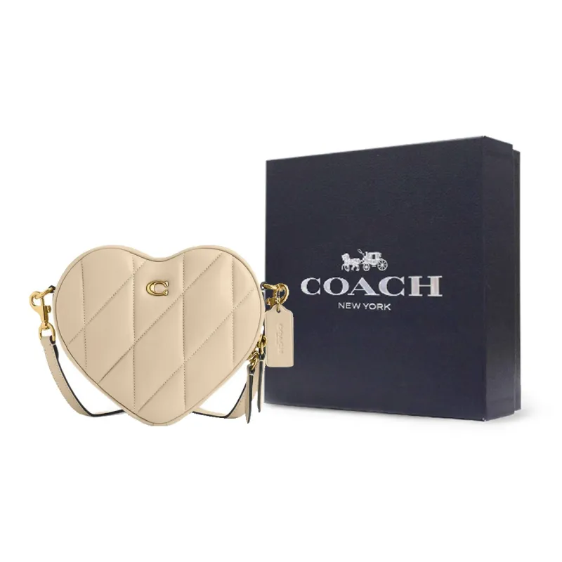 COACH Heart Quilted Leather Heart Bag, Shoulder Bag, Crossbody Bag Trumpets Women's Beige-8