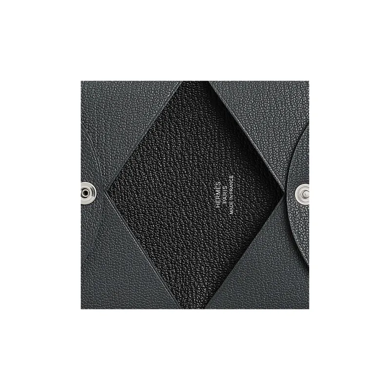 HERMES Calvi Mysore Goat Skin Wallet, Coin Purse, Card Holder Women's Dusty Gray & Black-2