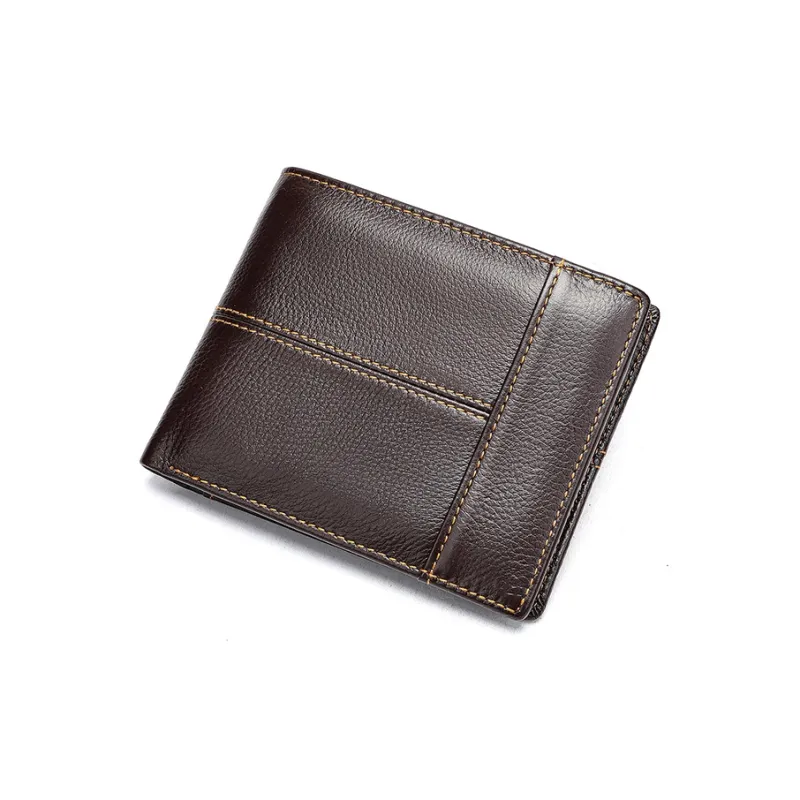 GKY Multiple Card Slots Men's Coin Purse Black Coffee Oil Brown Genuine Leather Wallet Men's-0
