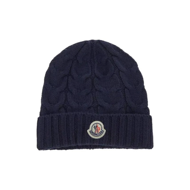 Moncler Logo Patch Cable Knitted Beanie-0