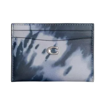 COACH Card Case Digital Print Smooth Leather Card Holder Mini Women's Midnight Marine Blue