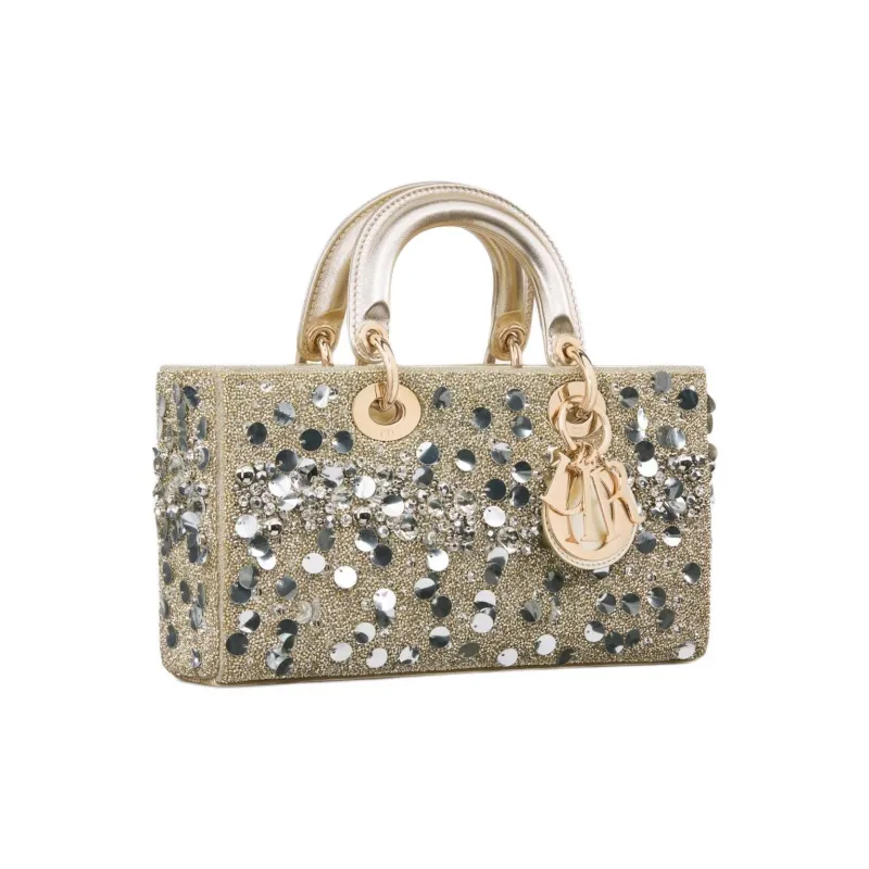 DIOR Lady D-JOY Sequins Embroidered Cow Leather Shoulder Bag Crossbody Bag Handbag Medium Size Women's Metallic-1