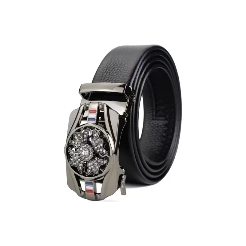 ALIEN BANG Cow Leather Leather Belts Men's Black Width 3.5CM-1