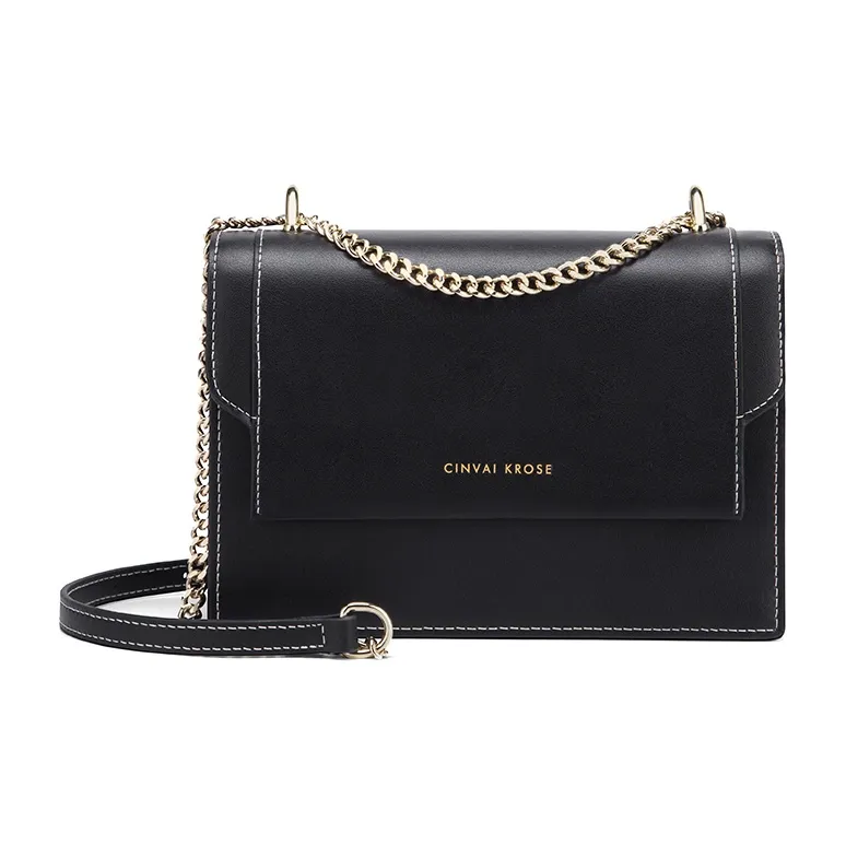 Simvay Clos Cow Leather Shoulder Bag, Crossbody Bag, Small Square Bag Medium Size Women's Jasper/Black-6