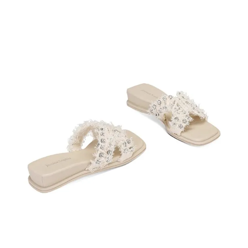 JESSICA SOPHIA Rubber Sole Rhinestone Slip Resistant Abrasion Resistant Slide Slippers Women's-6