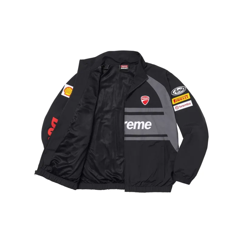 Supreme X DUCATI SS24 WEEK16 Track Jacket   Unisex Elastic Hem Zip up Jacket With Logo Design-2