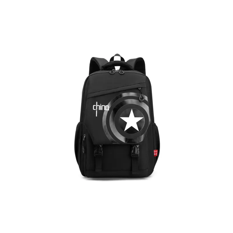 Natural Fish Nylon Backpack Red Human Figure Black Human Figure Red Five Pointed Star Black Five Pointed Star-10