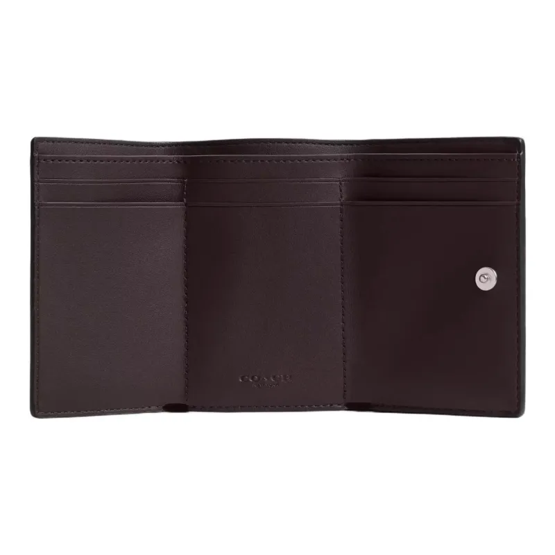 COACH Trifold Wallet Polished Pebbled Leather Wallet Mini Women's Black Multicolor-1