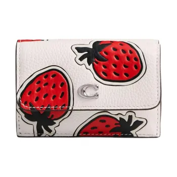 COACH Trifold Wallet Polished Pebbled Leather Trifold Wallet Mini Women's Chalk Multicolor
