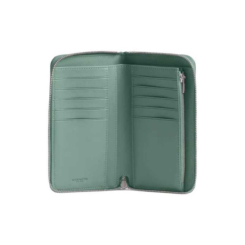 COACH Zip Around Polished Eggstone Pattern Wallet Medium Size Women's Blue Crystal Green-2
