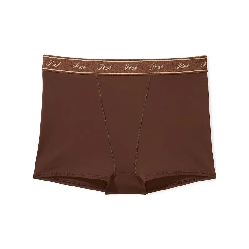 Victoria's Secret PINK LOGO COTTON HIGH-WAIST BOYSHORT PANTY / Ganache Underpants Women's 1 Pack Gantcher-0