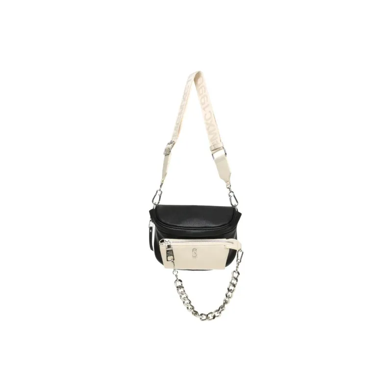 STEVE MADDEN PU Leather Handbag Shoulder Bag Crossbody Bag Medium Size Women's Black & Apricot-0