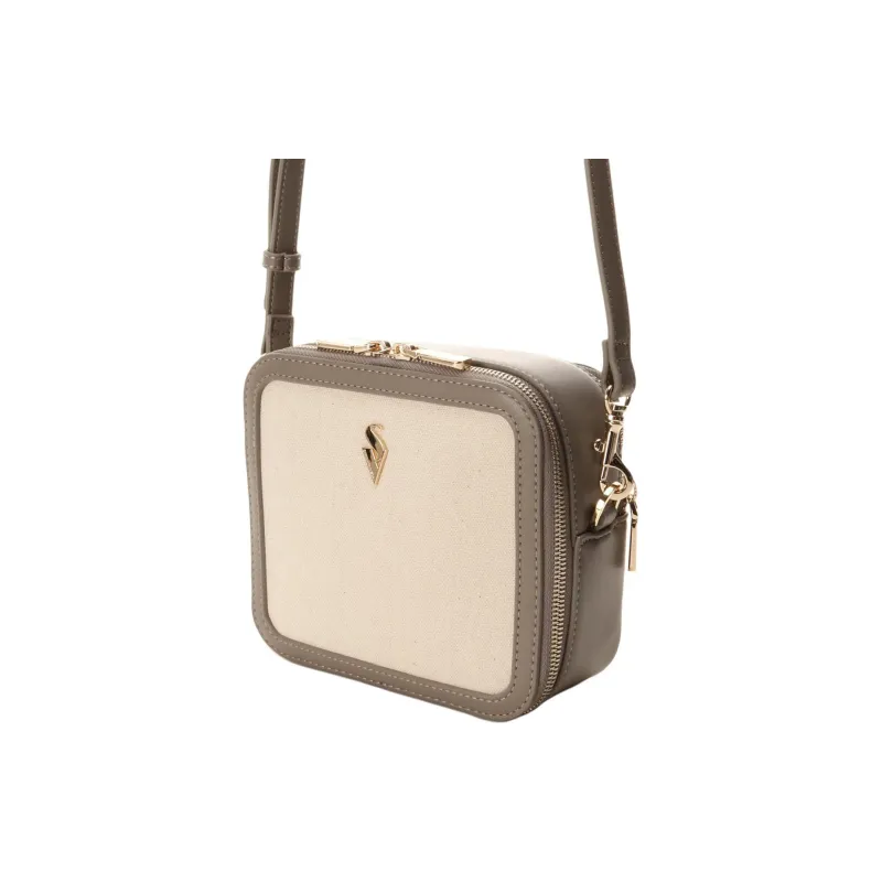 SAMANTHA THAVASA Cotton Linen And Synthetic Leather Shoulder Bag Mini Women's Plain Fabric Color-3