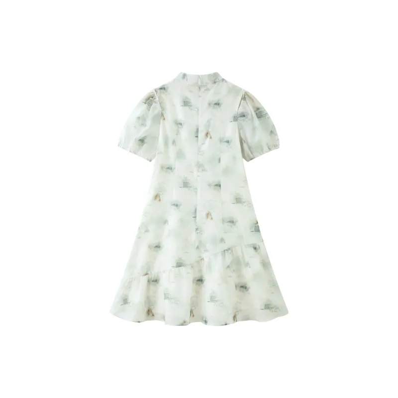 LEDIN Short Sleeved Dresses Women's Green Print-1
