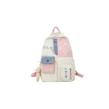 Elsvet Nylon Backpack Large Size Women's White/Black
