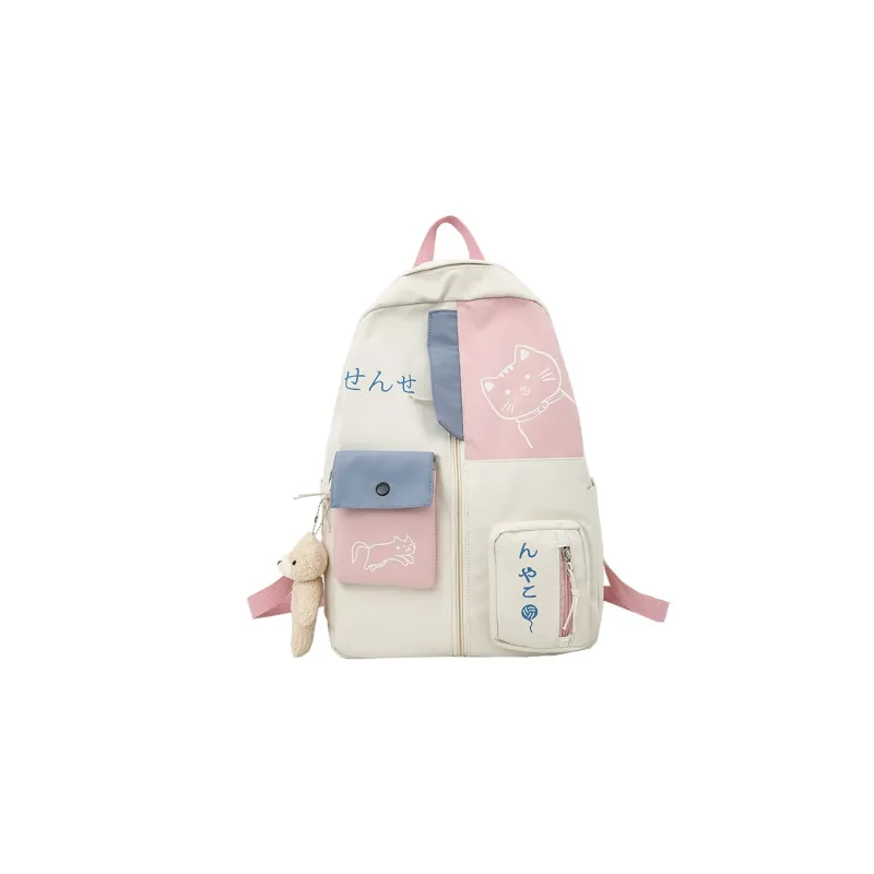 Elsvet Nylon Backpack Large Size Women's White/Black-0