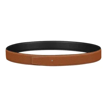 HERMES Double-Sided Flip Calfskin Leather Belts Men's Black/Gold Width: 3.2CM