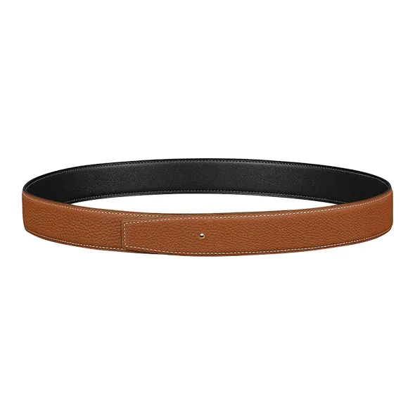 HERMES Double-Sided Flip Calfskin Leather Belts Men's Black/Gold Width: 3.2CM-0