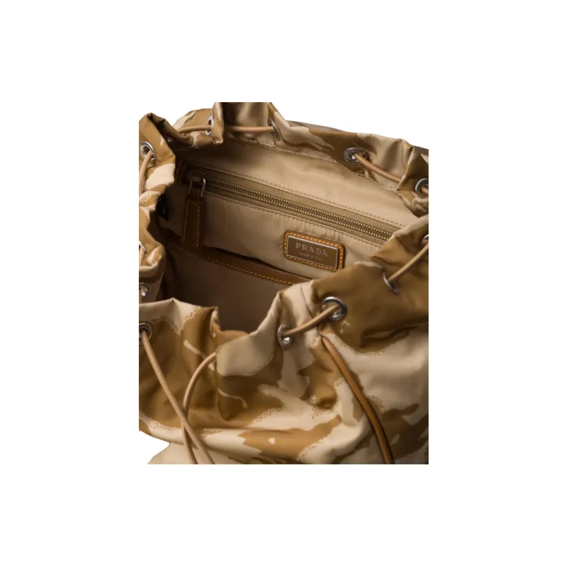 PRADA Recycled Nylon With Leather Backpack Women's Khaki-3
