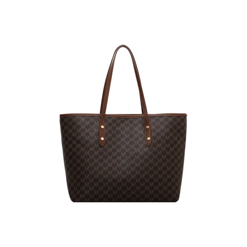 Hahhhsis Pu Korean Style Trendy University Student Tote Bag, Multicolor Large Size Women's Black/Coffee/Beige-2