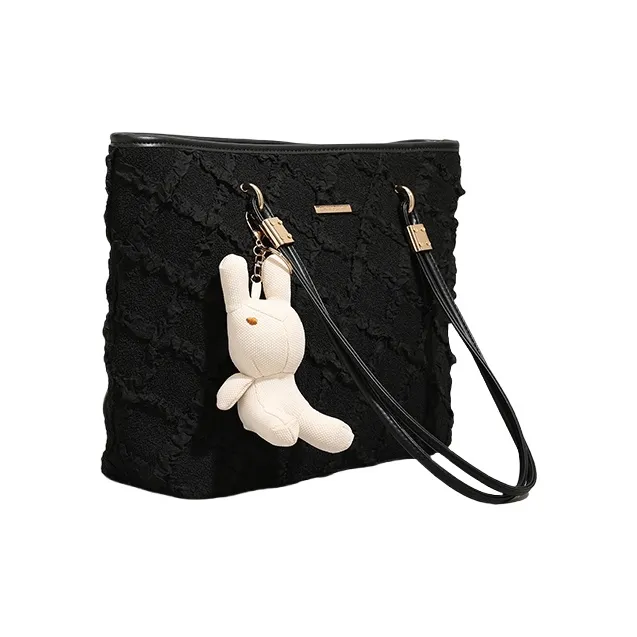 PESASRIE PU Tote Bag Shopping Bag Shoulder Bags Regular Women's Ecru/Black-10