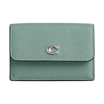COACH Trifold Wallet Eggstone Grain Leather Coin Purses Wallets Mini Women's Green