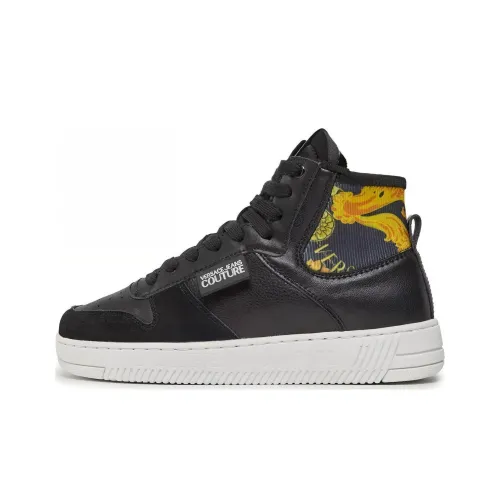 VERSACE JEANS Couture Skateboard Shoes Women's Mid-Top Black/Blue/Yellow