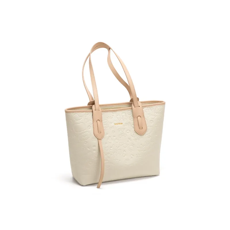 Simvay Clos Cow Leather Shoulder Bag Tote Bag Shopping Bag Large Size Women's Comic Khaki White-2