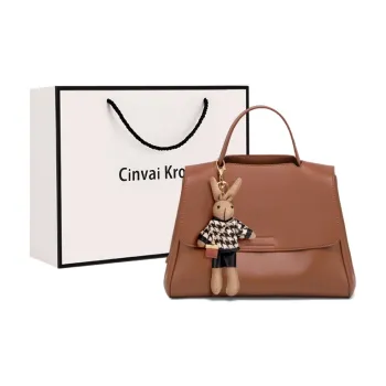 CinvaiKrose Cow Leather With Microfiber Shoulder Bag, Crossbody Bag, Handbag, Tote Medium Size Women's Brown