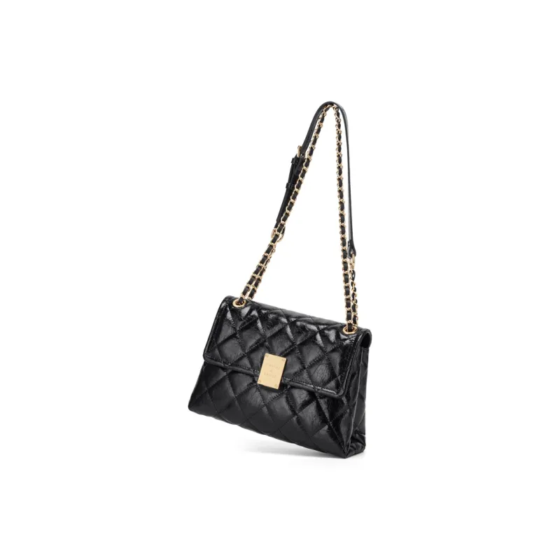 Simvay Clos Cow Leather With Synthetic Leather Shoulder Bag Crossbody Bag Shoulder Bag Small Size Women's Black/Ecru-1