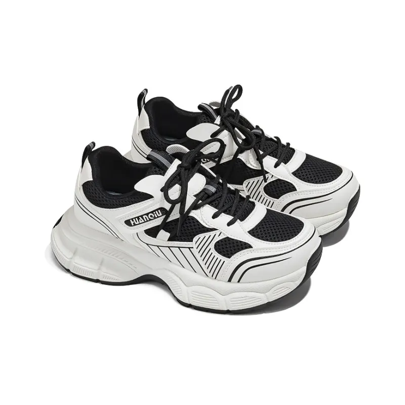HUANQIU Durable Breathable Low Top Chunky Sneakers Women's Black-4