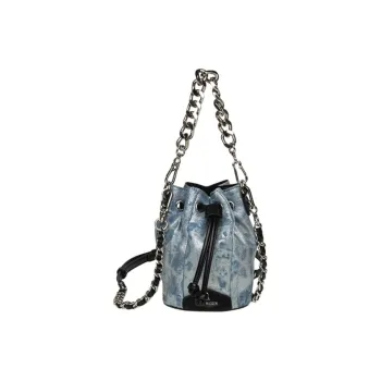 STEVE MADDEN PU Leather With Fabric Bucket Bags Shoulder Bag Crossbody Bag Small Size Women's Denim Blue