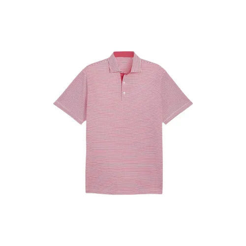 PUMA Isle Pique Golf Polo Shirts Men Pomegranate Rose White Light