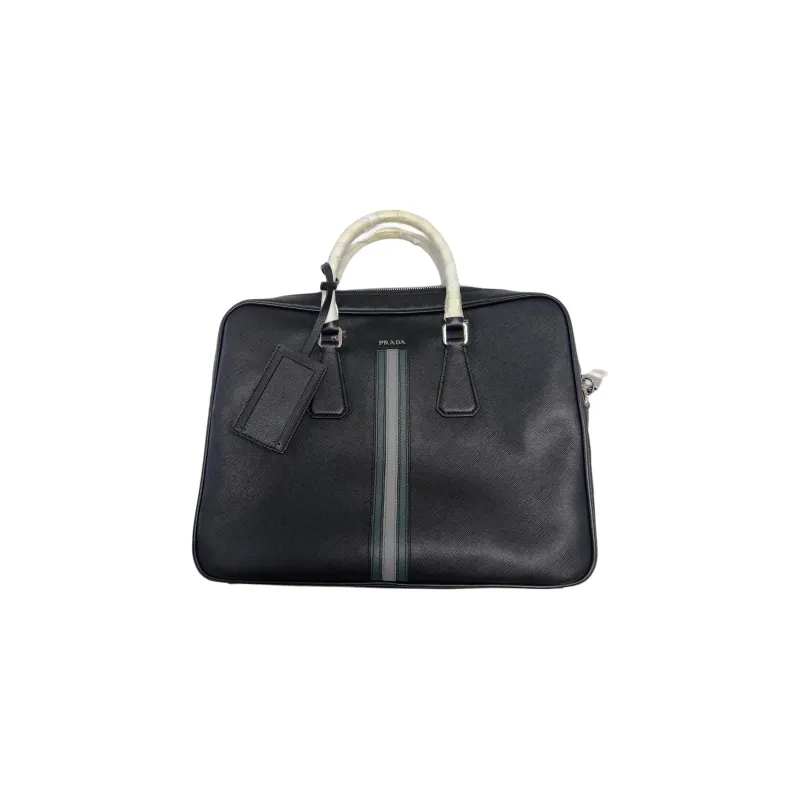 PRADA Cow Leather Briefcase Tubas Men's Black-1