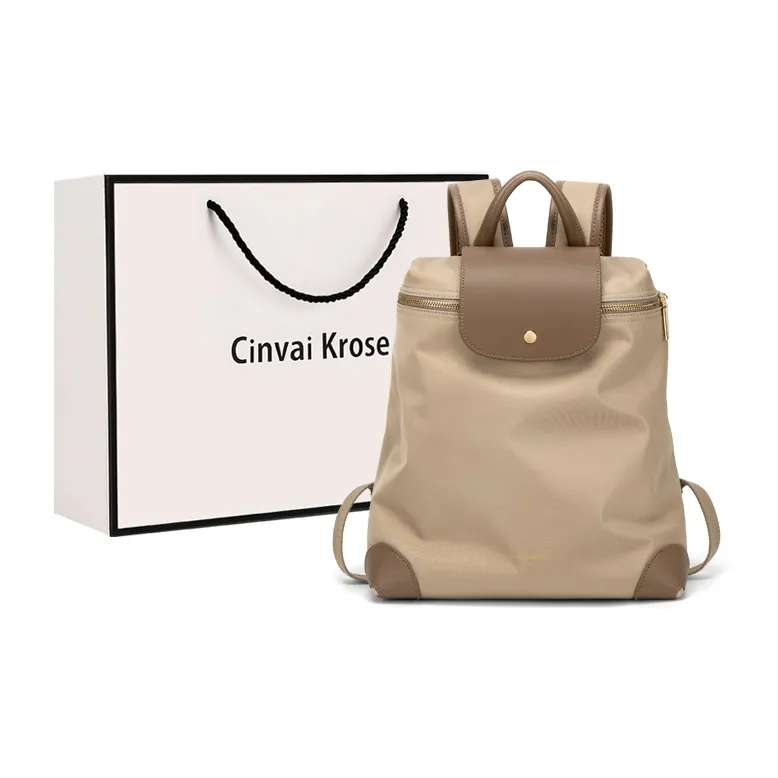 Simvay Clos Fabric With Synthetic Leather Backpacks Backpack Large Size Women's Black/Khaki-7