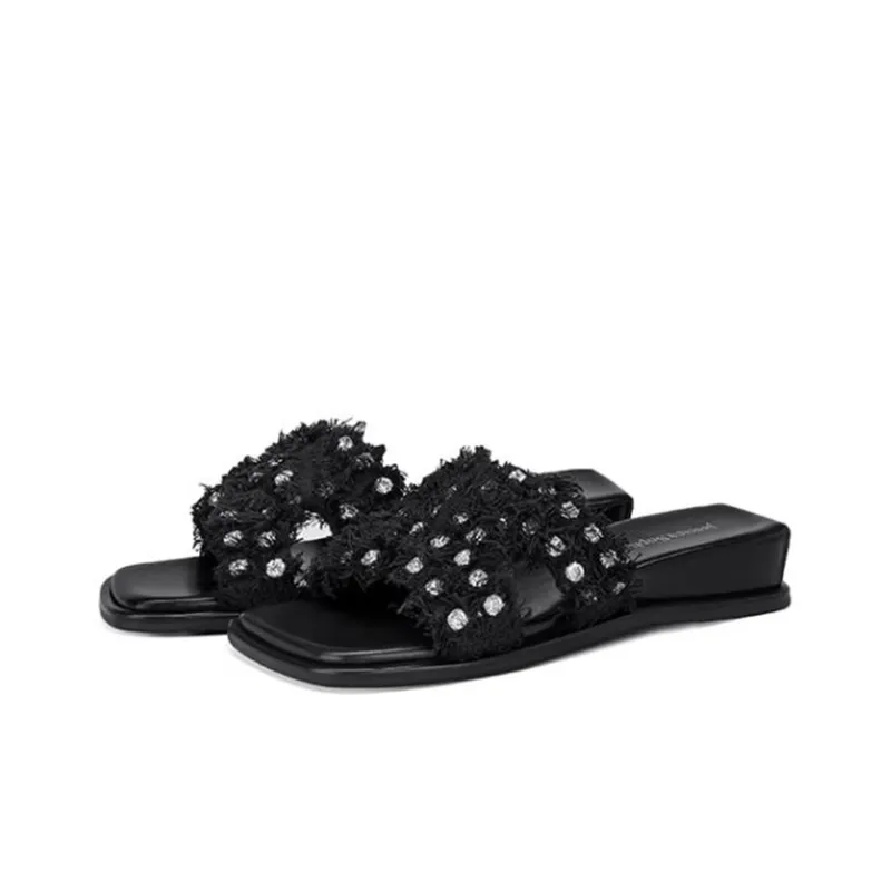 JESSICA SOPHIA Rubber Sole Rhinestone Slip Resistant Abrasion Resistant Slide Slippers Women's-1