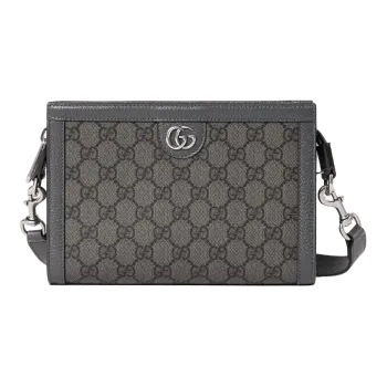 GUCCI Ophidia Supreme Canvas With Leather Trim Canvas Bag One Shoulder Crossbody Clutch Extra Mini Men's Gray