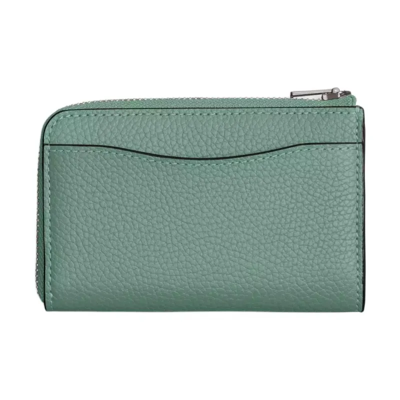 COACH L-Zip Polished Pebbled Leather Keychain Key Pouch Mini Women's Blue Crystal Green-1