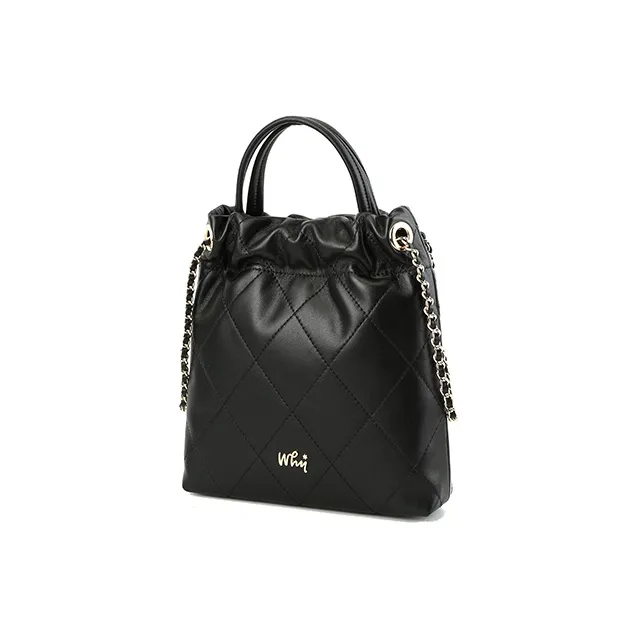 Why Genuine Leather One Shoulder Handbag Large Size Women's Black/Ecru-1