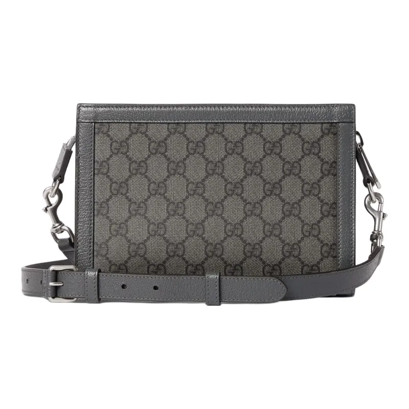 GUCCI Ophidia Supreme Canvas With Leather Trim Canvas Bag One Shoulder Crossbody Clutch Extra Mini Men's Gray-2