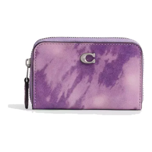COACH Zip Around Smooth Leather Wallet Small Size Women's Purple