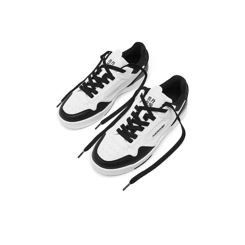 QIAODAN Abrasion Resistant Breathable Low Top Skateboard Shoes Men's White Black-4
