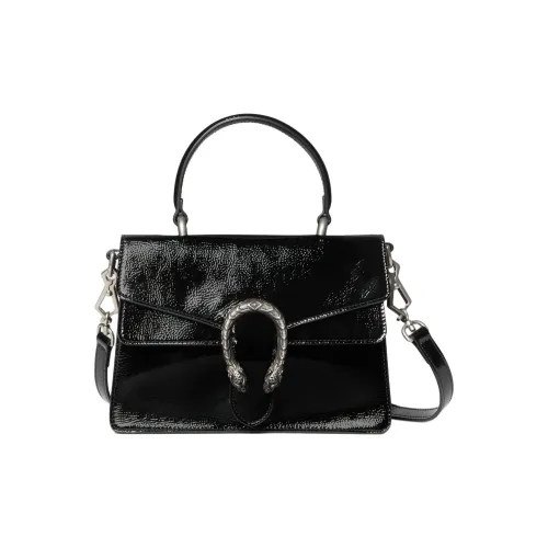 GUCCI Patent Leather Crossbody One Shoulder Handbag Small Size Women's Black