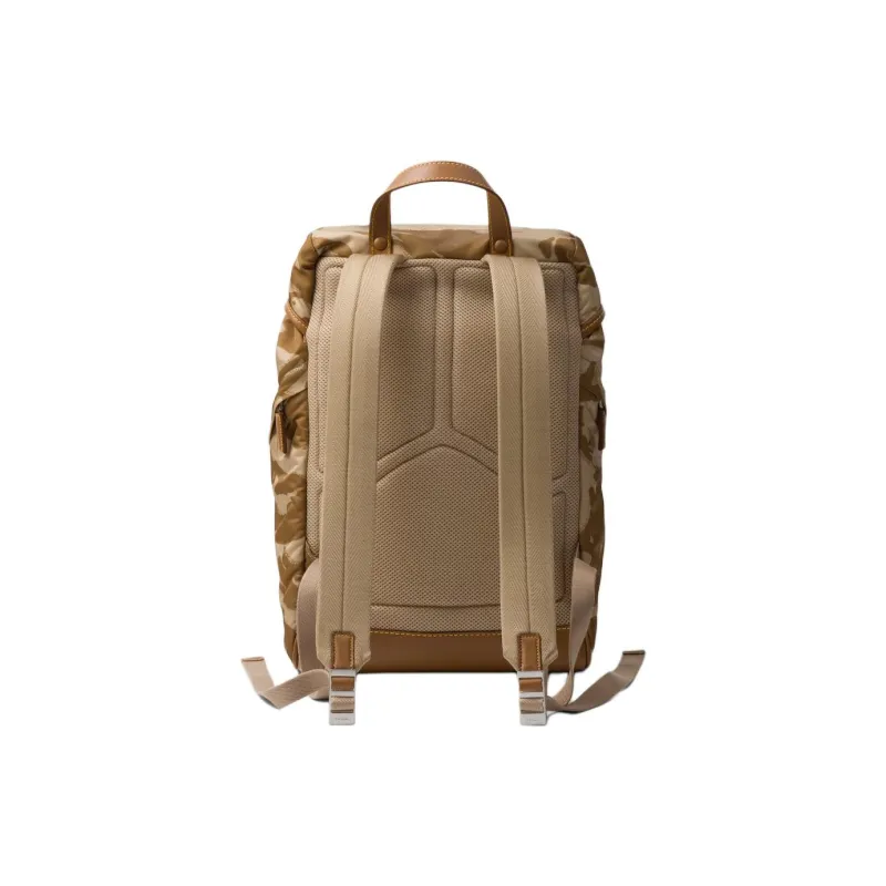 PRADA Recycled Nylon With Leather Backpack Women's Khaki-2