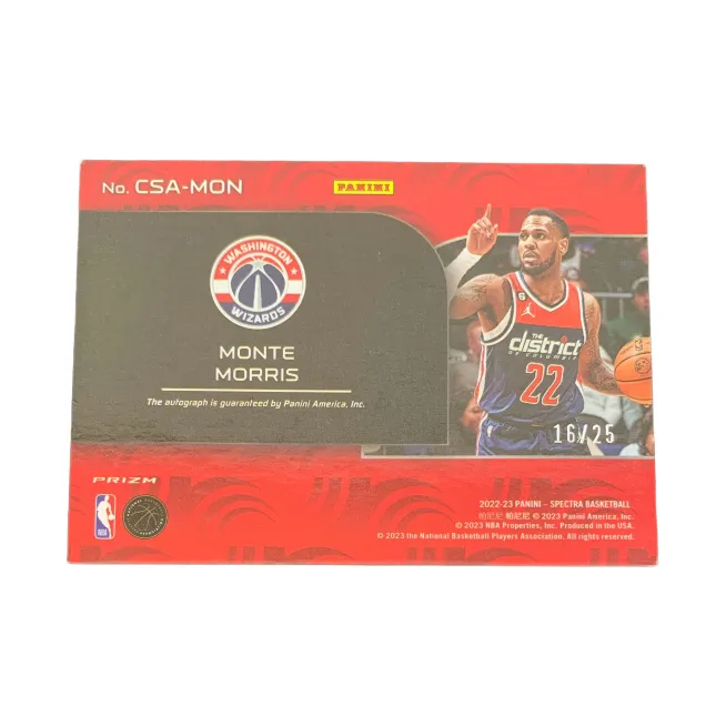 PANINI Monte Morris 2022 23 Wizards Spectra Mojo Parallel 16/25 Signature Player Card Access Pass Sports Cards 1 Pc-1