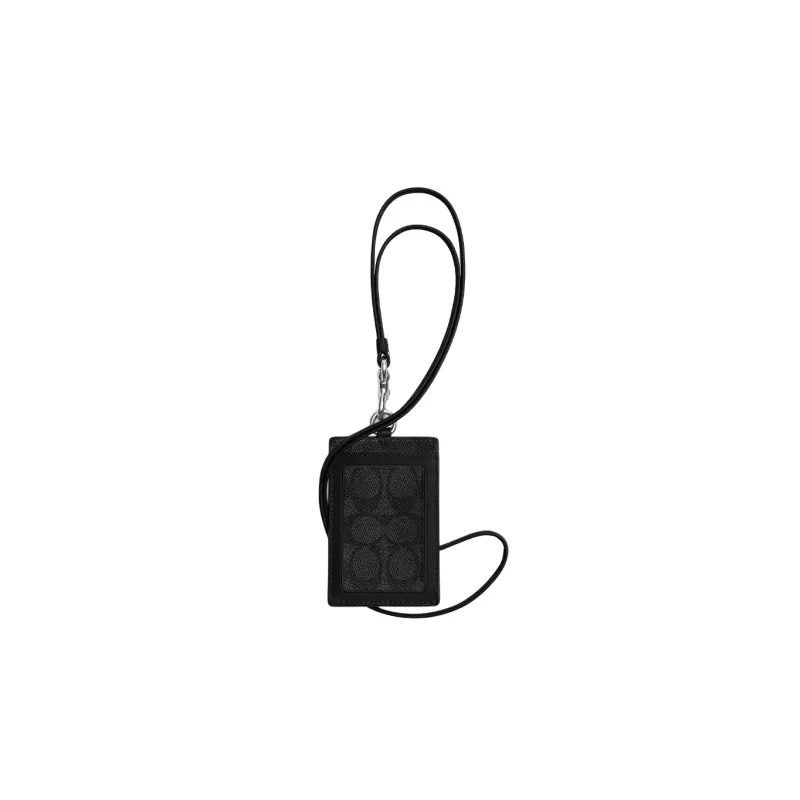 COACH Lanyard Cross-Stitch Leather Card Holder Men's Black-1