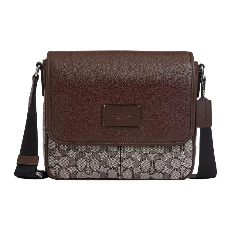 COACH Map Jacquard With Pebbled Leather And Calfskin Shoulder Bag, Crossbody Bag Mini Men's Silver & Oak & Maple-0